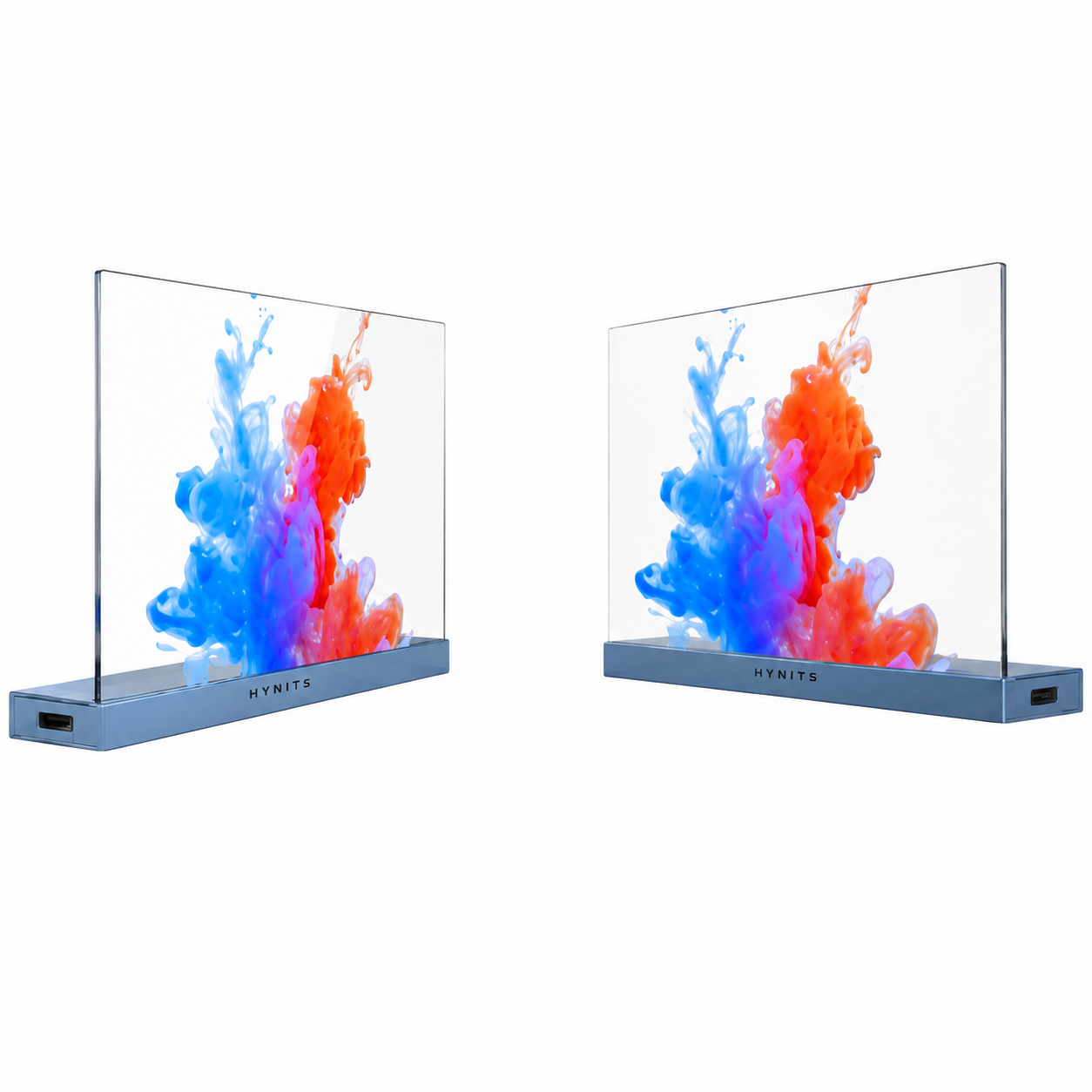 Transparent OLED display screens with vibrant colorful visuals, ultra-slim bezel design, capacitive touch support, and premium commercial IPS panel technology.